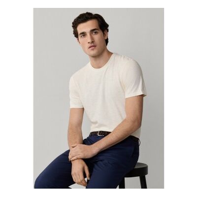 Hackett London für Herren. HM5000080 Swim Rose weißes Leinen-T-Shirt (XL), Lässig, Baumwolle, Kurzarm Hackett London für Herren. HM5000080 Swim Rose weißes Leinen-T-Shirt (XL), Lässig, Baumwolle, Kurzarm