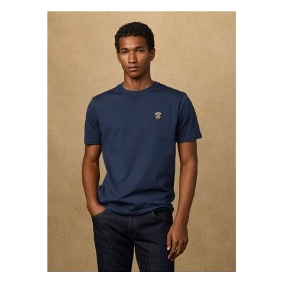 Hackett London für Herren. HM5000063 T-Shirt mit navyfarbenem Logo in klassischer Passform (S), Lässig, Baumwolle, Kurzarm, Marine Hackett London für Herren. HM5000063 T-Shirt mit navyfarbenem Logo in klassischer Passform (S), Lässig, Baumwolle, Kurzarm, Marine