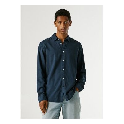 Pepe Jeans für Herren. PM3091192 Payton marinefarbenes Hemd (L), Lässig, Leinen, Langarm Pepe Jeans für Herren. PM3091192 Payton marinefarbenes Hemd (L), Lässig, Leinen, Langarm