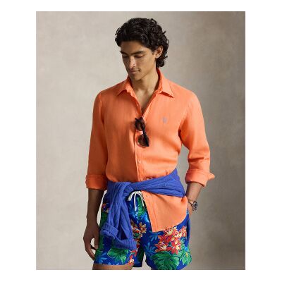 Polo Ralph Lauren für Herren. 710966294507 Maßgeschneidertes Leinenhemd orange (L), Lässig, Langarm Polo Ralph Lauren für Herren. 710966294507 Maßgeschneidertes Leinenhemd orange (L), Lässig, Langarm