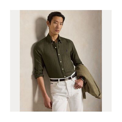 Polo Ralph Lauren für Herren. 710966294508 Maßgeschneidertes Leinenhemd grün (L), Lässig, Langarm Polo Ralph Lauren für Herren. 710966294508 Maßgeschneidertes Leinenhemd grün (L), Lässig, Langarm