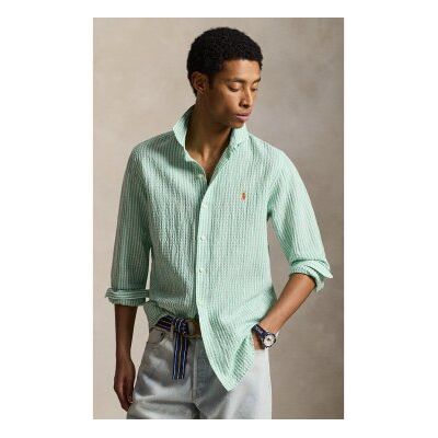 Polo Ralph Lauren für Herren. 710B16700004 Custom Fit sirsaca Hemd mit grünen Streifen (M), Lässig, Baumwolle, Langarm Polo Ralph Lauren für Herren. 710B16700004 Custom Fit sirsaca Hemd mit grünen Streifen (M), Lässig, Baumwolle, Langarm
