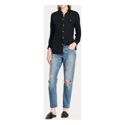 Polo Ralph Lauren für Damen. 211664427010 Schmal geschnittenes Oxford-Hemd aus schwarzem Baumwolljersey (L), Lässig, Baumwolle, Langarm Polo Ralph Lauren für Damen. 211664427010 Schmal geschnittenes Oxford-Hemd aus schwarzem Baumwolljersey (L), Lässig, Baumwolle, Langarm