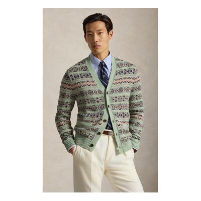 Polo Ralph Lauren für Herren. 710B17549001 Grüne Fair Isle Strickjacke aus Leinen und Baumwolle (XXL), Lässig Polo Ralph Lauren für Herren. 710B17549001 Grüne Fair Isle Strickjacke aus Leinen und Baumwolle (XXL), Lässig
