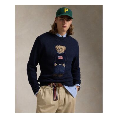 Polo Ralph Lauren für Herren. 710946137001 Pullover aus Baumwolle und Leinen mit marineblauem Bear-Poloshirt (XL), Lässig Polo Ralph Lauren für Herren. 710946137001 Pullover aus Baumwolle und Leinen mit marineblauem Bear-Poloshirt (XL), Lässig