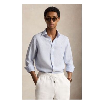 Polo Ralph Lauren für Herren. 710B22588002 Maßgeschneidertes blaues Leinenhemd mit Streifen (S), Lässig, Langarm Polo Ralph Lauren für Herren. 710B22588002 Maßgeschneidertes blaues Leinenhemd mit Streifen (S), Lässig, Langarm