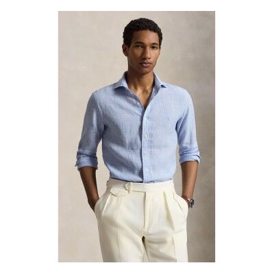 Polo Ralph Lauren für Herren. 710B22589002 Blaues Custom-Fit-Leinenhemd (M), Lässig, Langarm Polo Ralph Lauren für Herren. 710B22589002 Blaues Custom-Fit-Leinenhemd (M), Lässig, Langarm