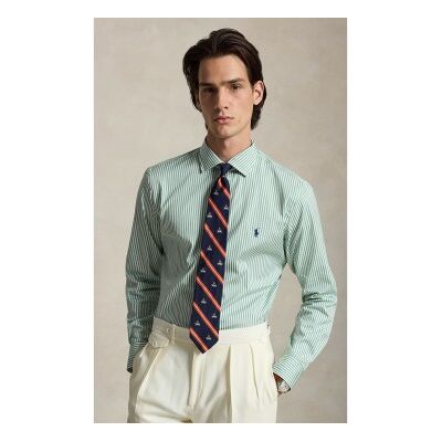 Polo Ralph Lauren für Herren. 710B22606002 Grün gestreiftes Custom-Fit-Popeline-Hemd (M), Lässig, Baumwolle, Langarm Polo Ralph Lauren für Herren. 710B22606002 Grün gestreiftes Custom-Fit-Popeline-Hemd (M), Lässig, Baumwolle, Langarm