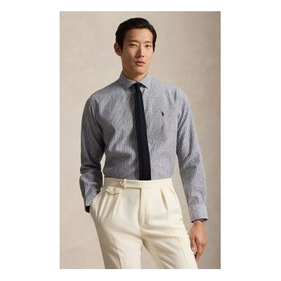 Polo Ralph Lauren für Herren. 710B16700008 Maßgeschneidertes Seersucker-Hemd mit marineblauen Streifen (M), Lässig, Baumwolle, Langarm Polo Ralph Lauren für Herren. 710B16700008 Maßgeschneidertes Seersucker-Hemd mit marineblauen Streifen (M), Lässig, Baumwolle, Langarm