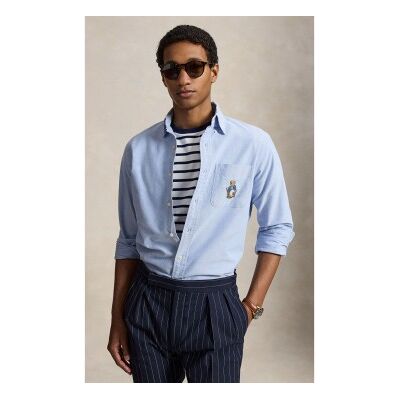 Polo Ralph Lauren für Herren. 710B22594001 Blaues Custom-Fit-Oxford-Hemd mit Polo Bear (S), Lässig, Baumwolle, Langarm Polo Ralph Lauren für Herren. 710B22594001 Blaues Custom-Fit-Oxford-Hemd mit Polo Bear (S), Lässig, Baumwolle, Langarm