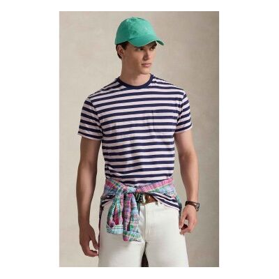 Polo Ralph Lauren für Herren. 710A13053003 Klassisches rosa gestreiftes Strick-T-Shirt Classic Fit (S), Lässig, Baumwolle, Kurzarm Polo Ralph Lauren für Herren. 710A13053003 Klassisches rosa gestreiftes Strick-T-Shirt Classic Fit (S), Lässig, Baumwolle, Kurzarm