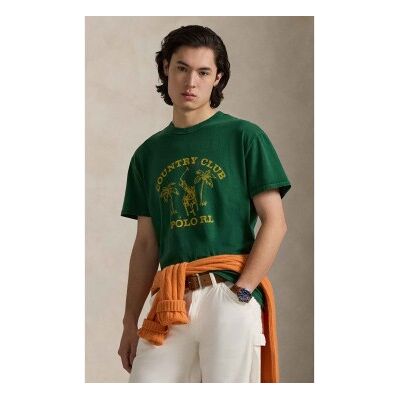 Polo Ralph Lauren für Herren. 710B13513001 Classic Fit grünes bedrucktes Strick-T-Shirt (S), Lässig, Baumwolle, Kurzarm Polo Ralph Lauren für Herren. 710B13513001 Classic Fit grünes bedrucktes Strick-T-Shirt (S), Lässig, Baumwolle, Kurzarm