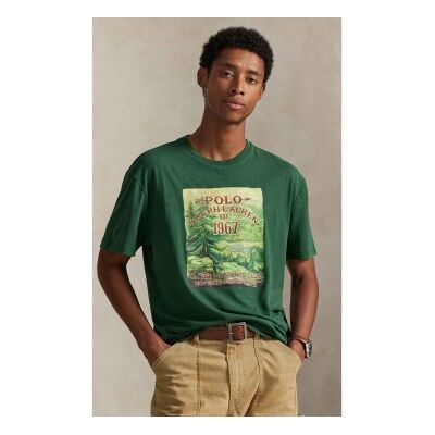 Polo Ralph Lauren für Herren. 710P04981001 Classic Fit grünes bedrucktes Strick-T-Shirt (S), Lässig, Baumwolle, Kurzarm Polo Ralph Lauren für Herren. 710P04981001 Classic Fit grünes bedrucktes Strick-T-Shirt (S), Lässig, Baumwolle, Kurzarm