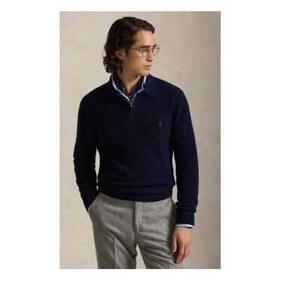 Polo Ralph Lauren für Herren. 710979110001 Pullover aus Baumwolle und Wolle mit marineblauem Polokragen (XS), Lässig, Klassisch Polo Ralph Lauren für Herren. 710979110001 Pullover aus Baumwolle und Wolle mit marineblauem Polokragen (XS), Lässig, Klassisch