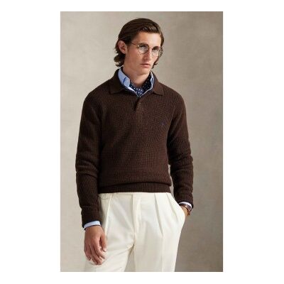 Polo Ralph Lauren für Herren. 710979110005 Pullover aus Baumwolle und Wolle mit braunem Polokragen (XS), Lässig, Klassisch Polo Ralph Lauren für Herren. 710979110005 Pullover aus Baumwolle und Wolle mit braunem Polokragen (XS), Lässig, Klassisch