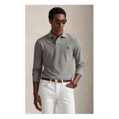 Polo Ralph Lauren für Herren. 710681126003 Langärmeliges Piqué-Poloshirt in schmaler Passform Grau (L), Lässig, Baumwolle, Langarm Polo Ralph Lauren für Herren. 710681126003 Langärmeliges Piqué-Poloshirt in schmaler Passform Grau (L), Lässig, Baumwolle, Langarm