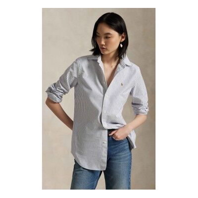 Polo Ralph Lauren für Damen. 211941508001 Slim Oxford-Hemd elastisch mit Streifen weiß, blau (32), Lässig, Baumwolle, Klassisch, Langarm Polo Ralph Lauren für Damen. 211941508001 Slim Oxford-Hemd elastisch mit Streifen weiß, blau (32), Lässig, Baumwolle, Klassisch, Langarm