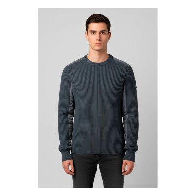 Premiata für Herren. PMG26 Gerippter Pullover blau-grau (S), Lässig, Wolle Premiata für Herren. PMG26 Gerippter Pullover blau-grau (S), Lässig, Wolle