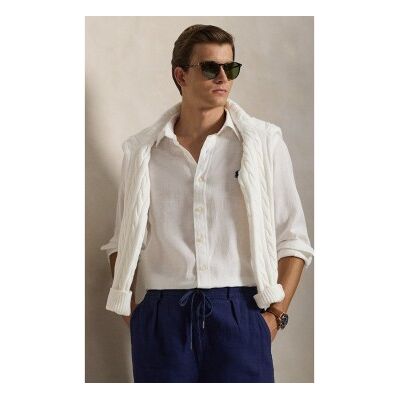 Polo Ralph Lauren für Herren. 710966294506 Maßgeschneidertes Leinenhemd weiß (S), Lässig, Langarm Polo Ralph Lauren für Herren. 710966294506 Maßgeschneidertes Leinenhemd weiß (S), Lässig, Langarm