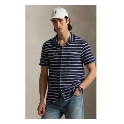 Polo Ralph Lauren für Herren. 710A13005002 Gestricktes Hemd und Pointelle mit marineblauen Streifen (L), Lässig, Baumwolle, Kurzarm Polo Ralph Lauren für Herren. 710A13005002 Gestricktes Hemd und Pointelle mit marineblauen Streifen (L), Lässig, Baumwolle, Kurzarm