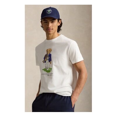 Polo Ralph Lauren für Herren. 710B16069001 Wimbledon T-Shirt mit Polo-Bär (M), Weiß, Lässig, Baumwolle, Kurzarm Polo Ralph Lauren für Herren. 710B16069001 Wimbledon T-Shirt mit Polo-Bär (M), Weiß, Lässig, Baumwolle, Kurzarm