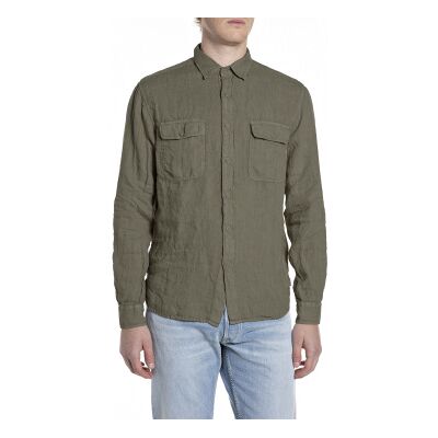 Replay für Herren. M4147.000.81388B Leinenhemd Regular Fit grün (S), Lässig, Langarm Replay für Herren. M4147.000.81388B Leinenhemd Regular Fit grün (S), Lässig, Langarm