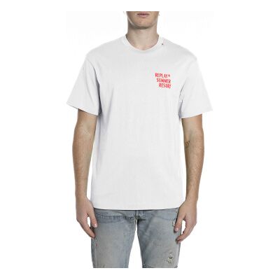 Replay für Herren. M3378.000.23608P Weißes bedrucktes T-shirt (M), Lässig, Baumwolle, Kurzarm Replay für Herren. M3378.000.23608P Weißes bedrucktes T-shirt (M), Lässig, Baumwolle, Kurzarm