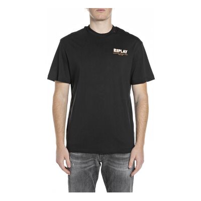 Replay für Herren. M3397.000.23608P Schwarzes bedrucktes T-shirt (L), Lässig, Baumwolle, Kurzarm Replay für Herren. M3397.000.23608P Schwarzes bedrucktes T-shirt (L), Lässig, Baumwolle, Kurzarm