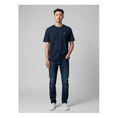 Silbon für Herren. S261040402066 Marineblaues Schläger-T-Shirt mit Schriftzug (S), Lässig, Baumwolle, Kurzarm Silbon für Herren. S261040402066 Marineblaues Schläger-T-Shirt mit Schriftzug (S), Lässig, Baumwolle, Kurzarm