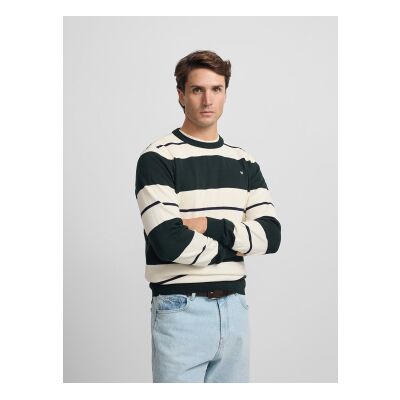Silbon für Herren. S261020803335 SB dunkelgrüner breit gestreifter Pullover (L), Lässig, Baumwolle Silbon für Herren. S261020803335 SB dunkelgrüner breit gestreifter Pullover (L), Lässig, Baumwolle