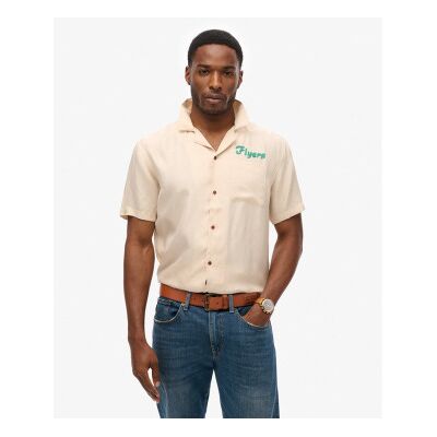 Superdry für Herren. M4010621A Vintage Bowling Shirt beige (L), Lässig, Viskose, Kurzarm Superdry für Herren. M4010621A Vintage Bowling Shirt beige (L), Lässig, Viskose, Kurzarm