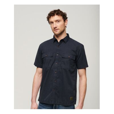Superdry für Herren. M4010791A Kurzärmeliges marineblaues Militärhemd (S), Lässig, Baumwolle, Kurzarm Superdry für Herren. M4010791A Kurzärmeliges marineblaues Militärhemd (S), Lässig, Baumwolle, Kurzarm