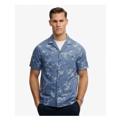 Superdry für Herren. M4011130A Bedrucktes Hemd blau (S), Lässig, Baumwolle, Kurzarm Superdry für Herren. M4011130A Bedrucktes Hemd blau (S), Lässig, Baumwolle, Kurzarm