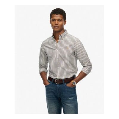 Superdry für Herren. M4011037A Klassisches Oxford-Hemd mit marineblauen Streifen (S), Lässig, Baumwolle, Langarm Superdry für Herren. M4011037A Klassisches Oxford-Hemd mit marineblauen Streifen (S), Lässig, Baumwolle, Langarm