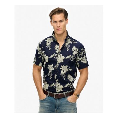Superdry für Herren. M4010947A Blaues Hemd mit Hawaii-Print (L), Lässig, Modal, Kurzarm, Marine Superdry für Herren. M4010947A Blaues Hemd mit Hawaii-Print (L), Lässig, Modal, Kurzarm, Marine