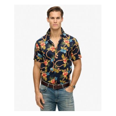 Superdry für Herren. M4010947A Marineblaues Hemd mit Hawaii-Print (M), Lässig, Modal, Kurzarm Superdry für Herren. M4010947A Marineblaues Hemd mit Hawaii-Print (M), Lässig, Modal, Kurzarm