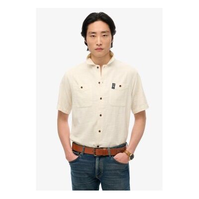 Superdry für Herren. M4010986A Merchant Store strukturiertes Kurzarmhemd in Off-White (S), Weiß, Lässig, Baumwolle Superdry für Herren. M4010986A Merchant Store strukturiertes Kurzarmhemd in Off-White (S), Weiß, Lässig, Baumwolle