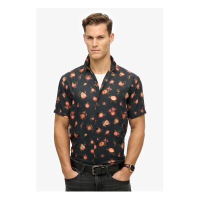 Superdry für Herren. M4010941A Bedrucktes Kurzarmhemd schwarz (M), Lässig, Modal Superdry für Herren. M4010941A Bedrucktes Kurzarmhemd schwarz (M), Lässig, Modal