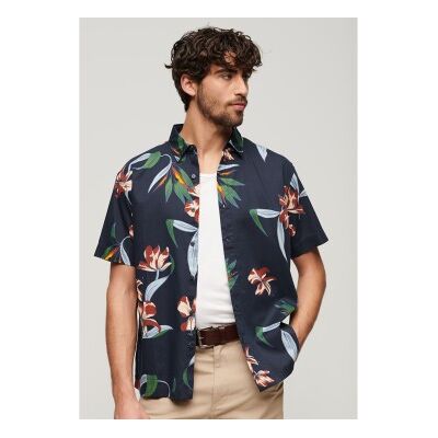 Superdry für Herren. M4010620A Kurzärmeliges marineblaues Hawaii-Hemd (XXL), Lässig, Modal, Kurzarm Superdry für Herren. M4010620A Kurzärmeliges marineblaues Hawaii-Hemd (XXL), Lässig, Modal, Kurzarm