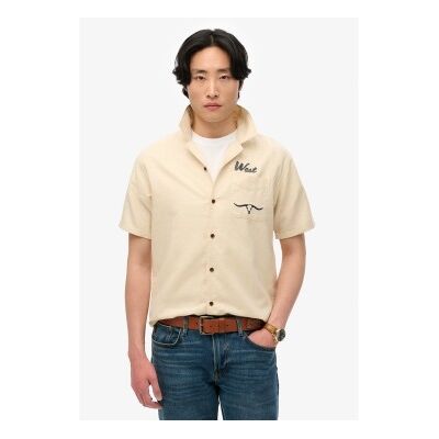 Superdry für Herren. M4011007A Resort Merchant Store beigefarbenes Hemd (L), Lässig, Leinen, Kurzarm Superdry für Herren. M4011007A Resort Merchant Store beigefarbenes Hemd (L), Lässig, Leinen, Kurzarm