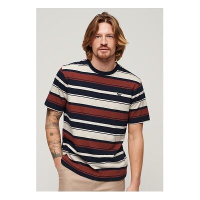 Superdry für Herren. M1011722A T-Shirt in lockerer Passform mit roten und marineblauen Streifen (XXL), Lässig, Baumwolle, Kurzarm Superdry für Herren. M1011722A T-Shirt in lockerer Passform mit roten und marineblauen Streifen (XXL), Lässig, Baumwolle, Kurzarm