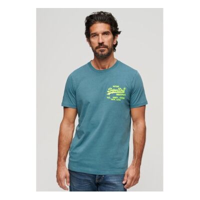 Superdry für Herren. M1011922A Fluor-T-Shirt mit blauem Vintage-Logo (XXL), Lässig, Baumwolle, Kurzarm Superdry für Herren. M1011922A Fluor-T-Shirt mit blauem Vintage-Logo (XXL), Lässig, Baumwolle, Kurzarm