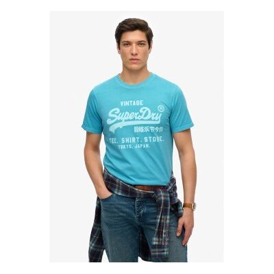 Superdry für Herren. M1012119A Fluor Vintage blaues T-shirt (M), Lässig, Baumwolle, Kurzarm Superdry für Herren. M1012119A Fluor Vintage blaues T-shirt (M), Lässig, Baumwolle, Kurzarm