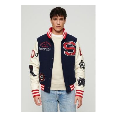 Superdry für Herren. M5011867A Navy College Varsity Abzeichen Bomberjacke (XL), Lässig, Polyester, Langarm, Marine Superdry für Herren. M5011867A Navy College Varsity Abzeichen Bomberjacke (XL), Lässig, Polyester, Langarm, Marine