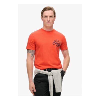 Superdry für Herren. M1012024A Kupferlabel-Brustgrafik-T-Shirt orange (L), Lässig, Baumwolle, Kurzarm Superdry für Herren. M1012024A Kupferlabel-Brustgrafik-T-Shirt orange (L), Lässig, Baumwolle, Kurzarm