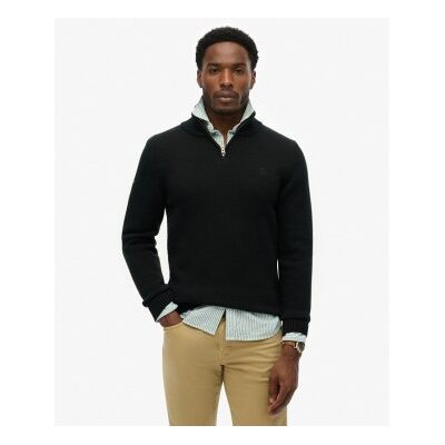 Superdry für Herren. M6110706A Pullover mit halbem Reißverschluss Cotton schwarz (S), Lässig, Langarm Superdry für Herren. M6110706A Pullover mit halbem Reißverschluss Cotton schwarz (S), Lässig, Langarm
