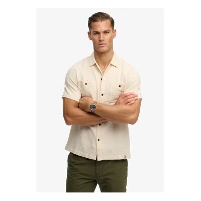 Superdry für Herren. M4011123A Merchant Texturiertes beiges Hemd (S), Lässig, Baumwolle, Kurzarm Superdry für Herren. M4011123A Merchant Texturiertes beiges Hemd (S), Lässig, Baumwolle, Kurzarm
