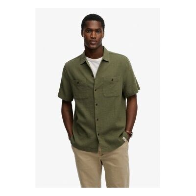 Superdry für Herren. M4011123A Merchant Texturiertes grünes Hemd (M), Lässig, Baumwolle, Kurzarm Superdry für Herren. M4011123A Merchant Texturiertes grünes Hemd (M), Lässig, Baumwolle, Kurzarm