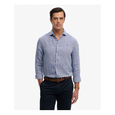 Superdry für Herren. M4011103A Riviera Leinenhemd blau (S), Lässig, Langarm Superdry für Herren. M4011103A Riviera Leinenhemd blau (S), Lässig, Langarm