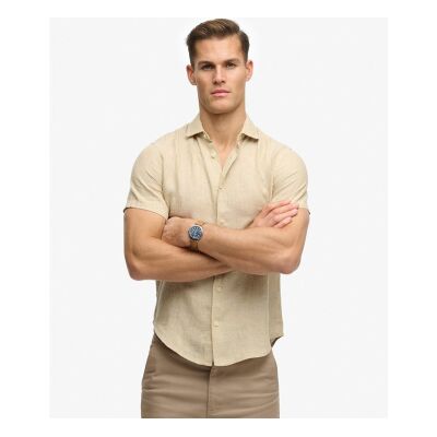 Superdry für Herren. M4011104A Hemd Riviera beige (L), Lässig, Leinen, Kurzarm Superdry für Herren. M4011104A Hemd Riviera beige (L), Lässig, Leinen, Kurzarm